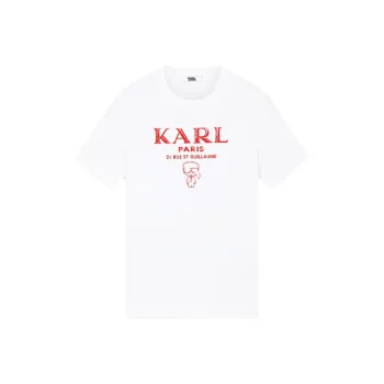 KARL LAGERFELD Logo Letter Print Crew Neck Short Sleeved T Shirt Men's Raw White