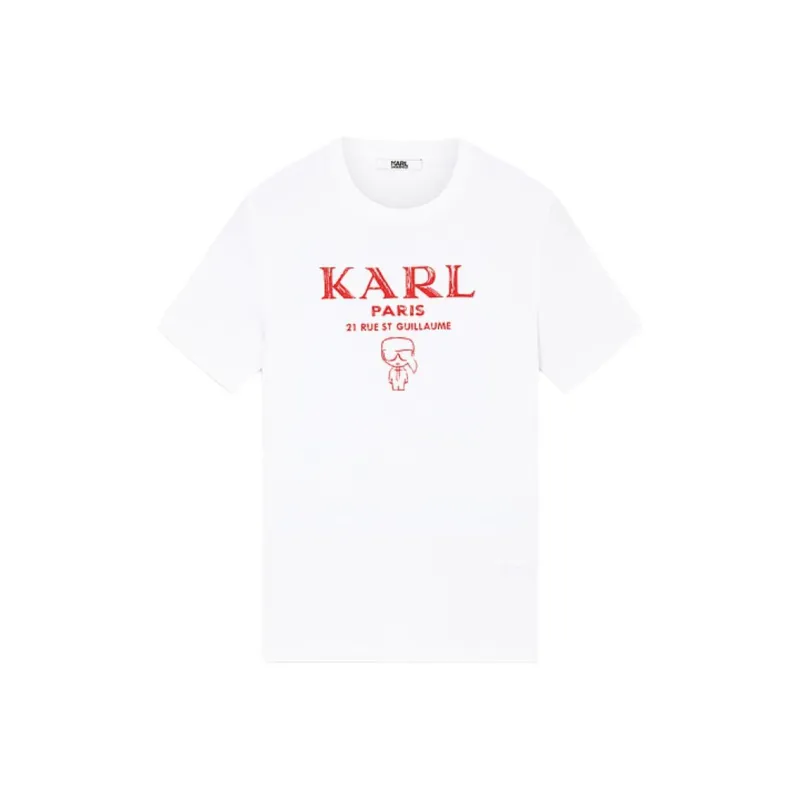 KARL LAGERFELD Logo Letter Print Crew Neck Short Sleeved T Shirt Men's Raw White-0