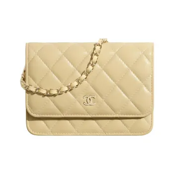 CHANEL WOC Lambskin And Gold Metal Shoulder Bag Mini Women's Yellow