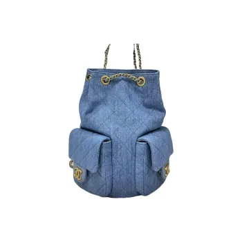 CHANEL Leather Backpack Women's Blue