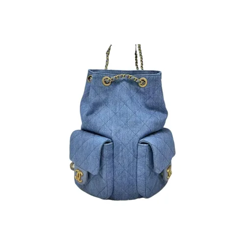 CHANEL Leather Backpack Women's Blue
