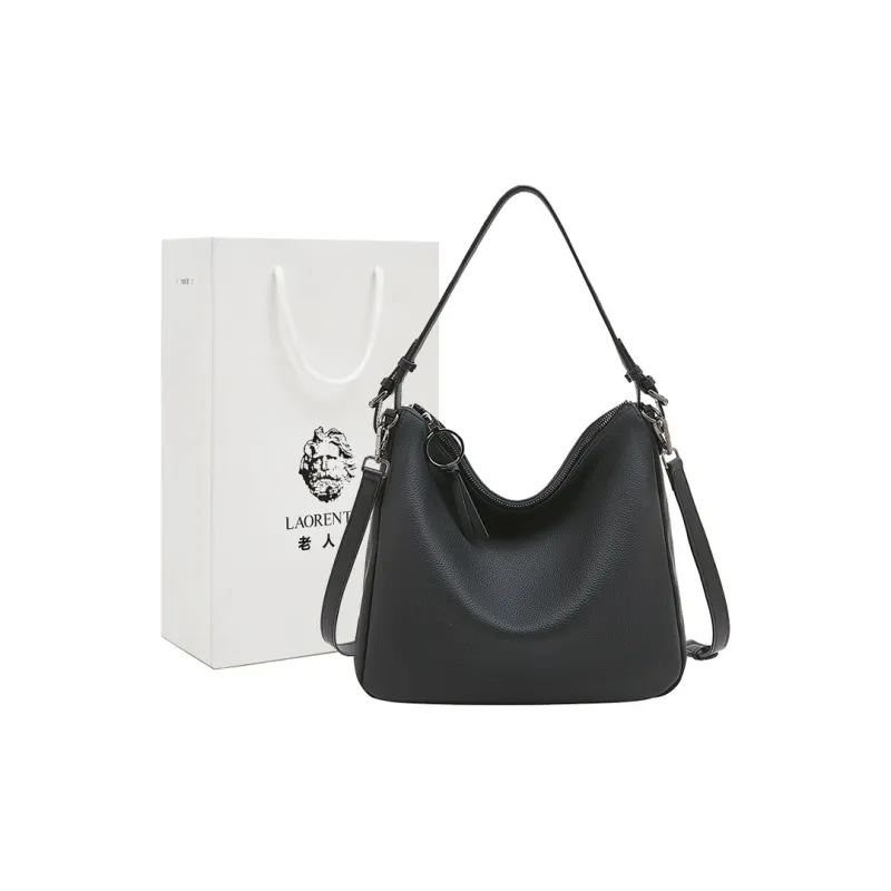 Old Man's Head Synthetic Leather Shoulder Bag Regular Women's Black/Gray Blue/Elephant Gray-9