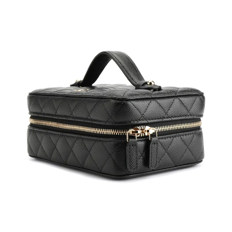 CHANEL Litchi Grain Cow Leather Makeup Bag Women's Black-1