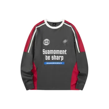 Suamoment Spring And Summer American Streetwear Sports Color Blocking Couple Long Sleeved T Shirts Unisex