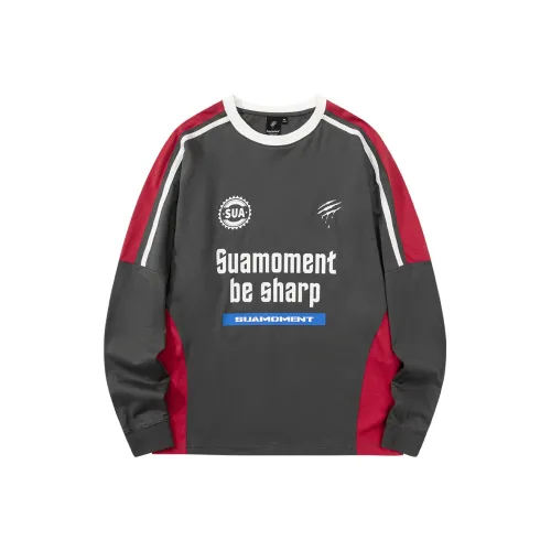 Suamoment Spring And Summer American Streetwear Sports Color Blocking Couple Long Sleeved T Shirts Unisex