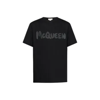 Alexander McQueen Logo Printed Glittered Crewneck T Shirt