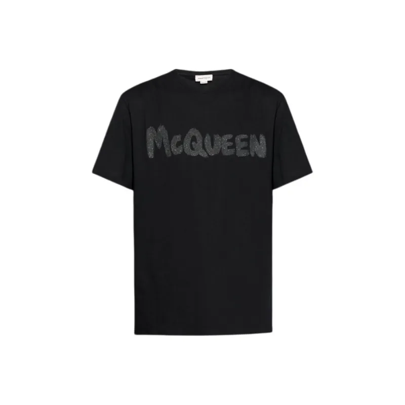 Alexander McQueen Logo Printed Glittered Crewneck T Shirt-0