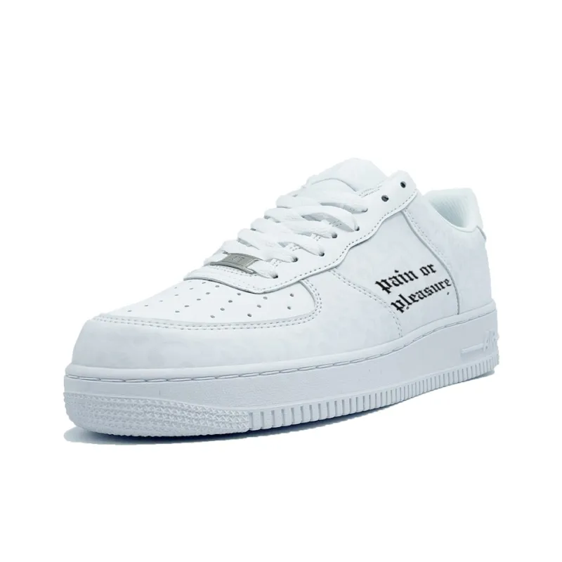 PAIN OR PLEASURE Low Top Skateboard Shoes Unisex Heather White-1