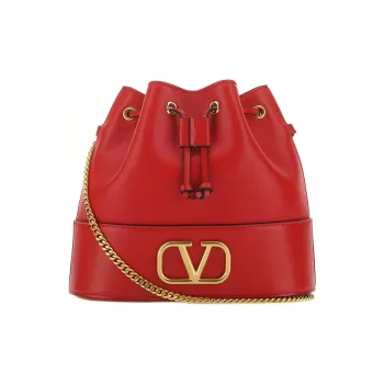 Valentino Vlogo Lambskin Bucket Bag Shoulder Bag Crossbody Bag Women's Red
