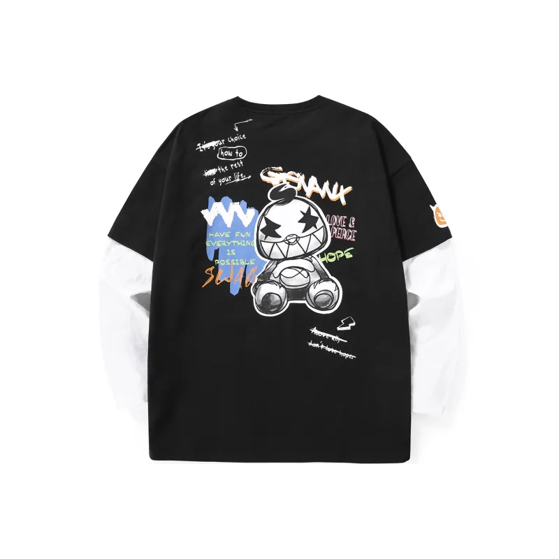 GENANX Crew Neck Loose Fit Mock Two Piece Sweatshirt Unisex-0
