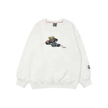 WOOKONG Crew Neck Loose Fit Regular Sweatshirt Men's White