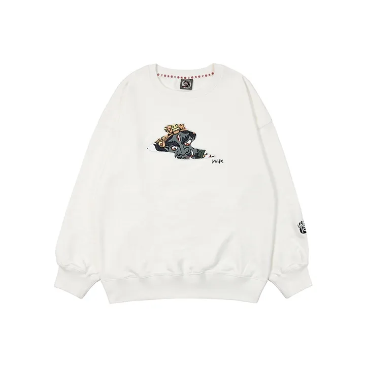 WOOKONG Crew Neck Loose Fit Regular Sweatshirt Men's White-0