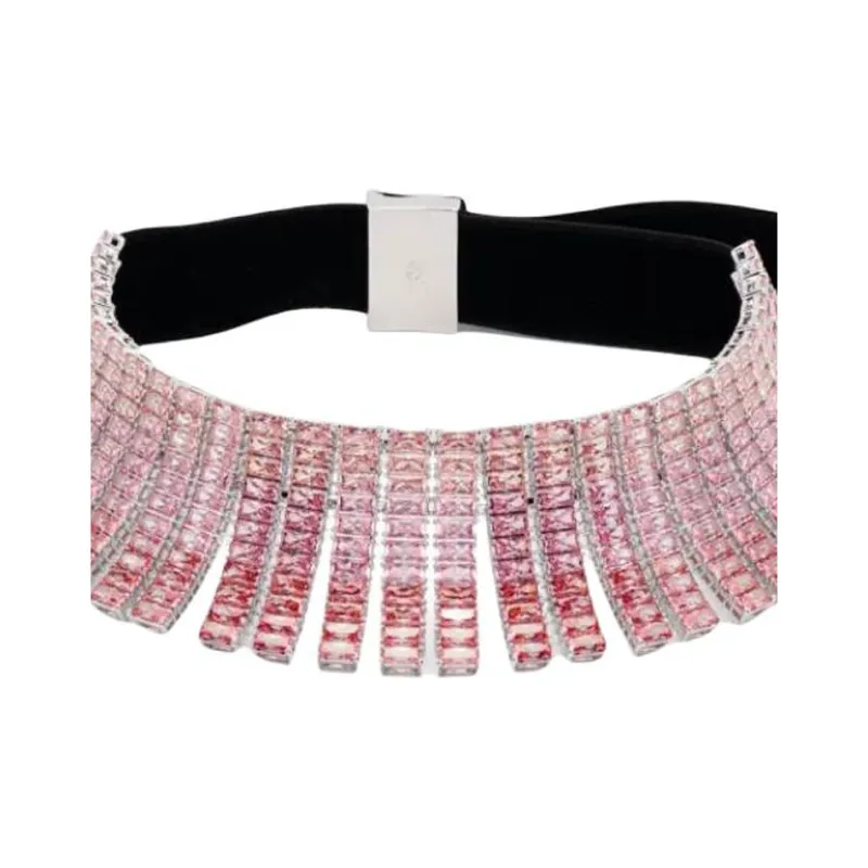 Swarovski Fabric, Brass, Swarovski Crystal Necklaces Women's Pink-2