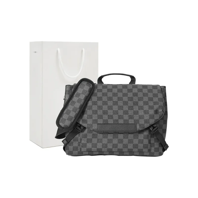 Old Man's Head Synthetic Leather Crossbody Bag Regular Men's Black Plaid-0
