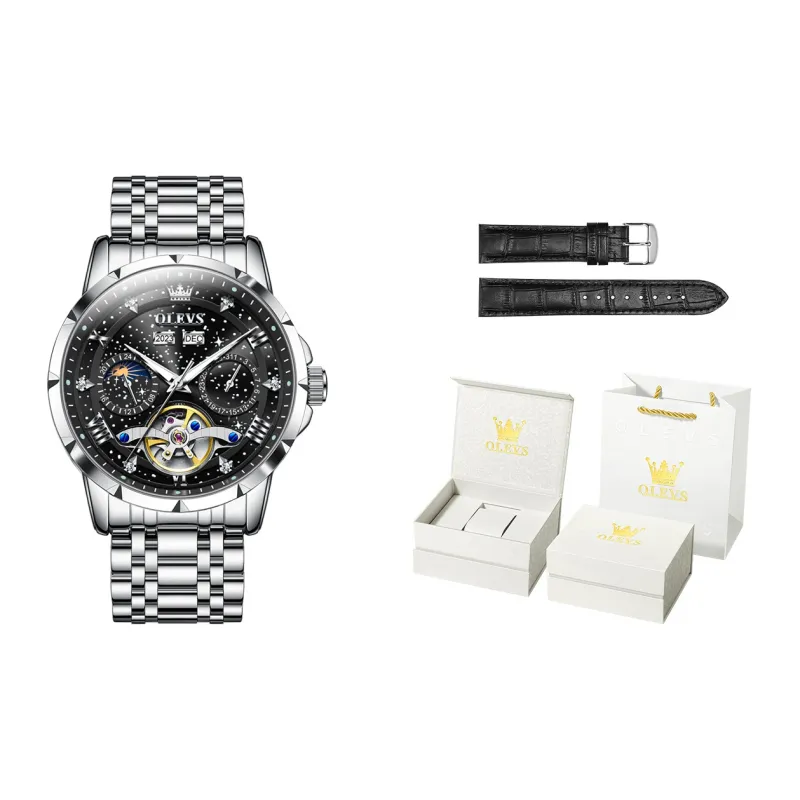 OLEVS Automatic Mechanical Movement Stainless Steel Watchband Watch Men's Watches Black Dial-14