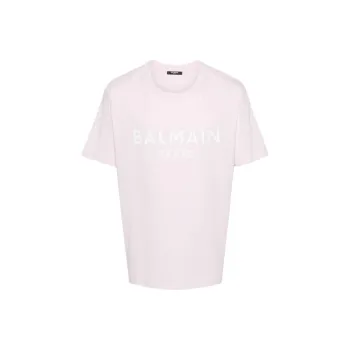 BALMAIN Logo Printed Round Neck T Shirt
