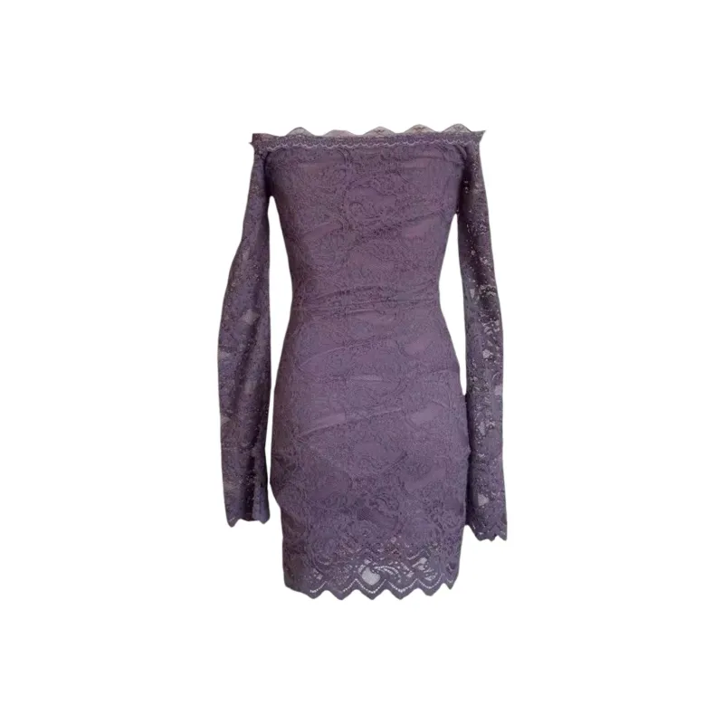 KUNZHUDAXIANG Long Sleeved Dress Women's Purple-5