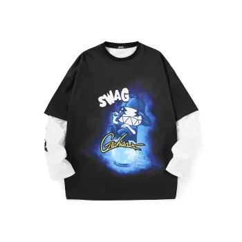 GENANX Crew Neck Loose Fit Mock Two Piece Sweatshirt Unisex
