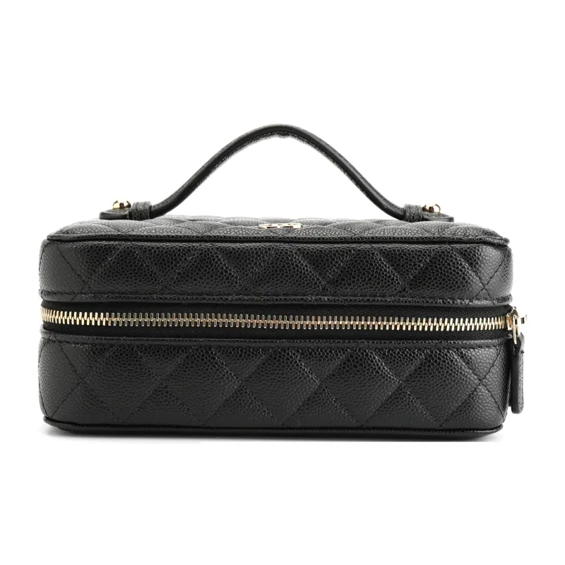 CHANEL Litchi Grain Cow Leather Makeup Bag Women's Black-0