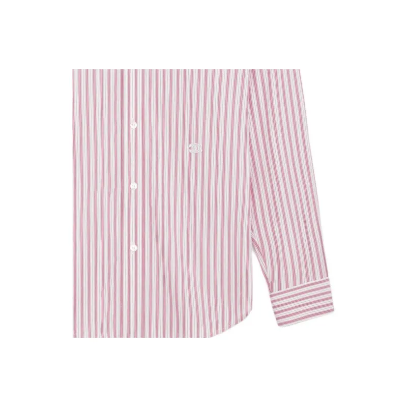 CELINE Striped Logo Embroidered Long Sleeve Shirt-4
