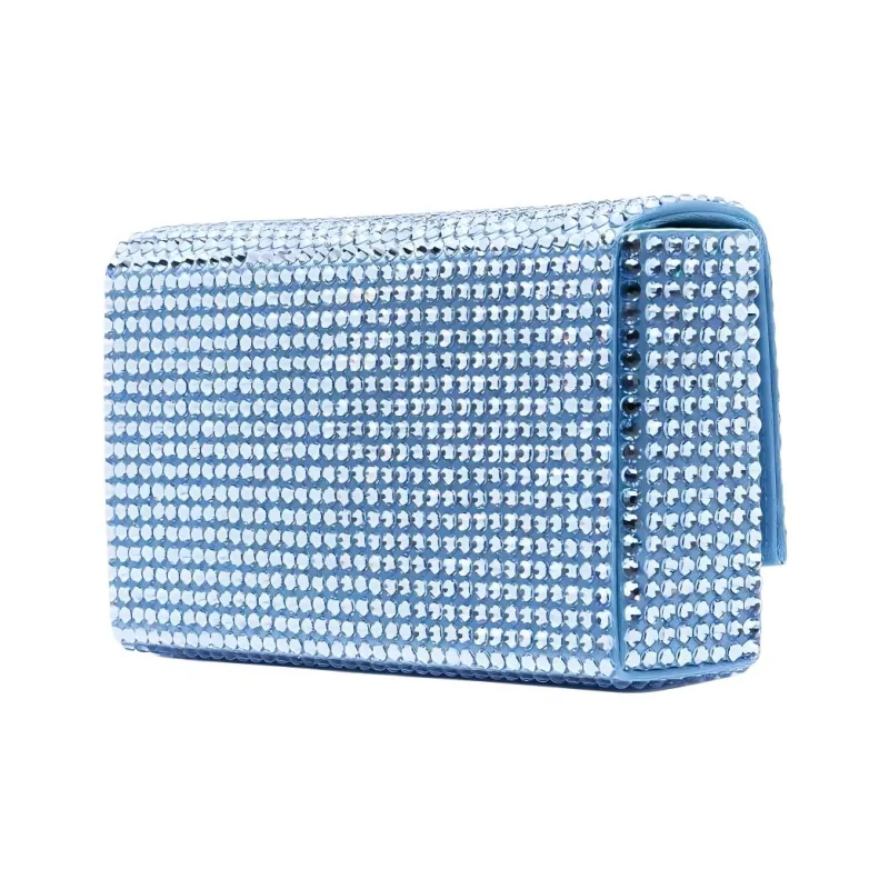 AMINA MUADDI Crystal Accented Satin One Shoulder Crossbody Clutches Extra Mini Women's Blue-2