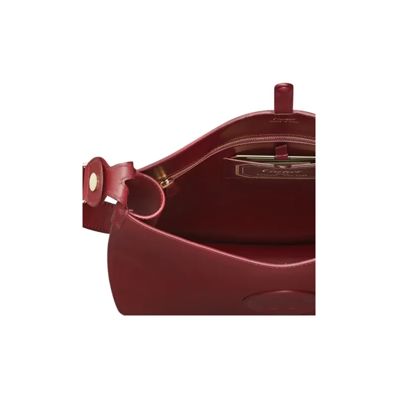 CARTIER Calfskin Hobo Bag Shoulder Bag Crossbody Bag Medium Size Women's Burgundy-2
