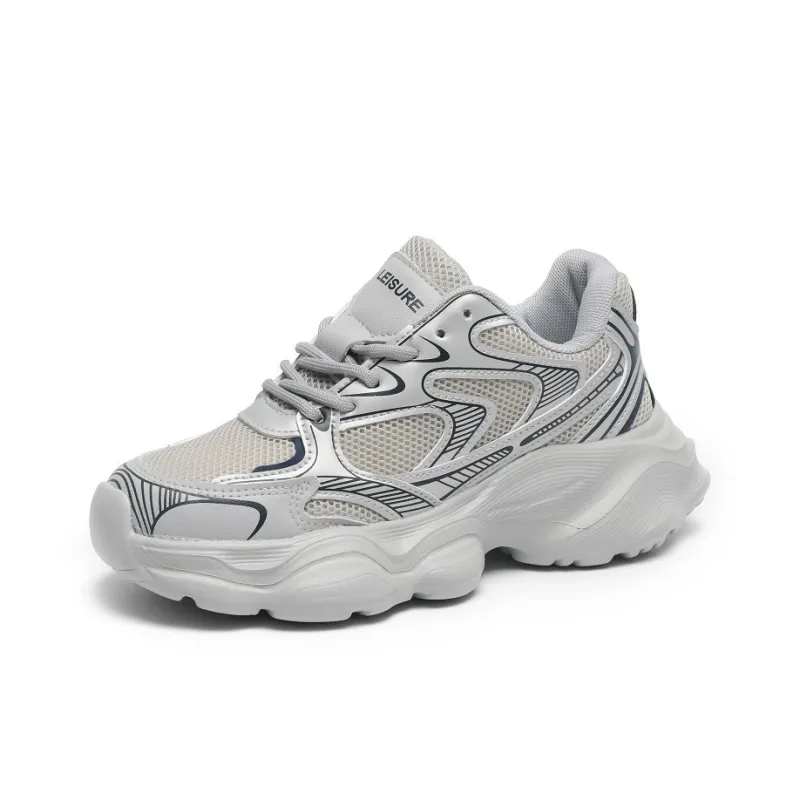 O.L Anti Slip Wear Resistant Breathable Height Increasing Low Top Chunky Sneakers Women's-0