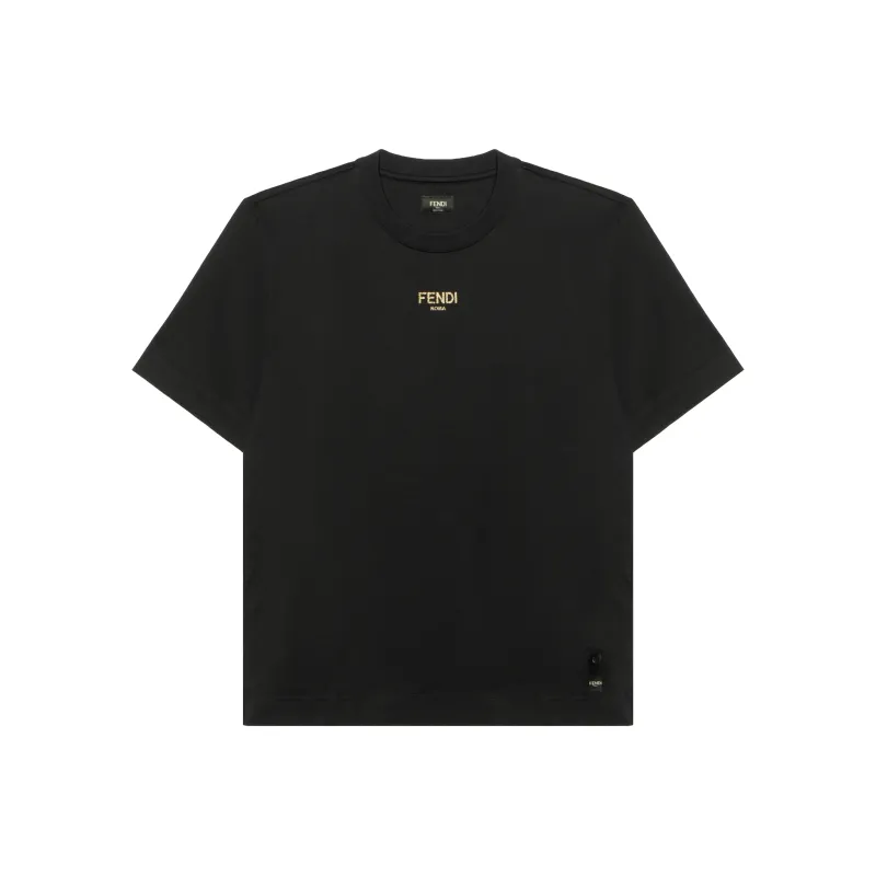 FENDI Logo Glittered Crewneck T Shirt-0