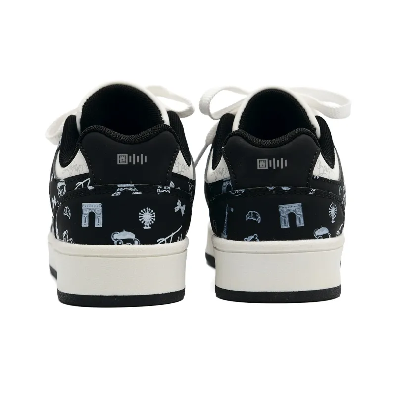 Circle Small Coverage Abrasion Resistant Lightweight Low Top Skateboard Shoes Unisex Graffiti Black-5