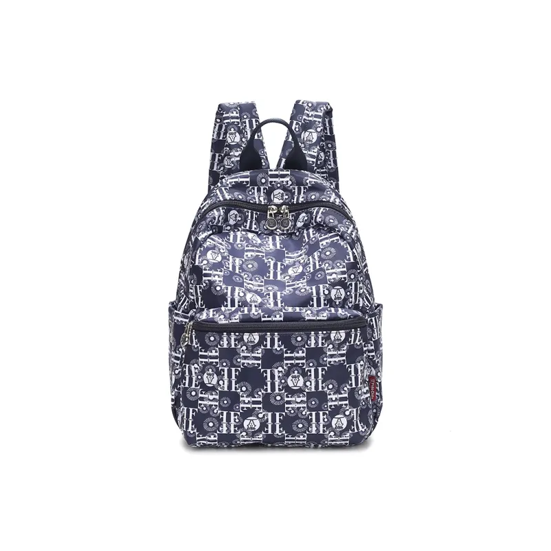 FIDO DIDO Oxford Backpack Medium Size Women's Ecru/Blue-0