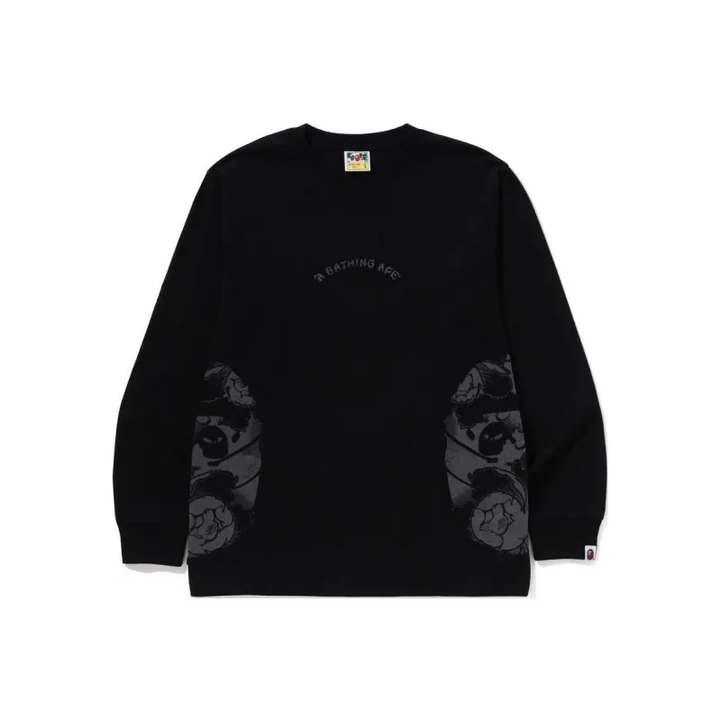 Bape A BATHING APE Japanese Tattoo Side Big Ape Head Long Sleeve Tee-4