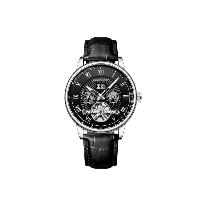 POEDAGAR Automatic Mechanical Movement Leather Strap Watch Men's Watches Gold Dial-15