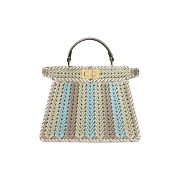 FENDI Peekaboo ISeeU Forty8 Calfskin Crossbody Bag, Handbag Small Size Women's Dove Gray & Blue