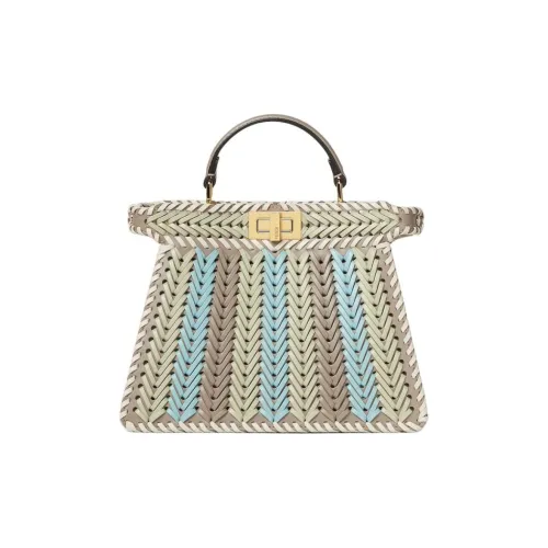 FENDI Peekaboo ISeeU Forty8 Calfskin Crossbody Bag, Handbag Small Size Women's Dove Gray & Blue