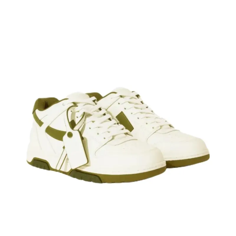 OFF WHITE Out Of Office 'OOO' Low Tops White Olive Green-1