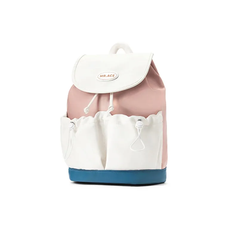 MR.ACE HOMME Nylon Fabric Backpack Small Size Unisex Cream White/Light Gray Green/Dusty Pink-9