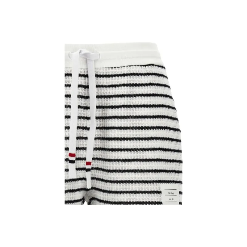 THOM BROWNE Logo Patch Striped Drawstring Shorts-2