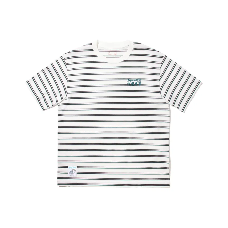 LiNing T Shirt Men's Champagne White/Black/Ink Green Stripes-0