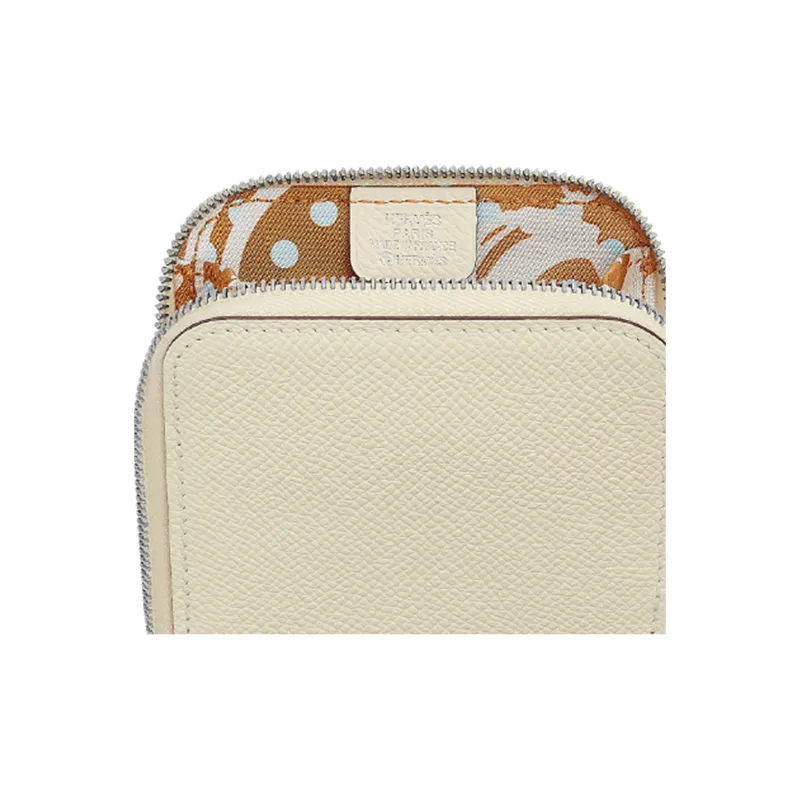 HERMES Silk'In Cow Leather Wallets Coin Purses Regular Women's Gray White-3