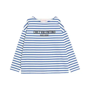 Valentino Striped Logo Printed Crewneck T Shirt