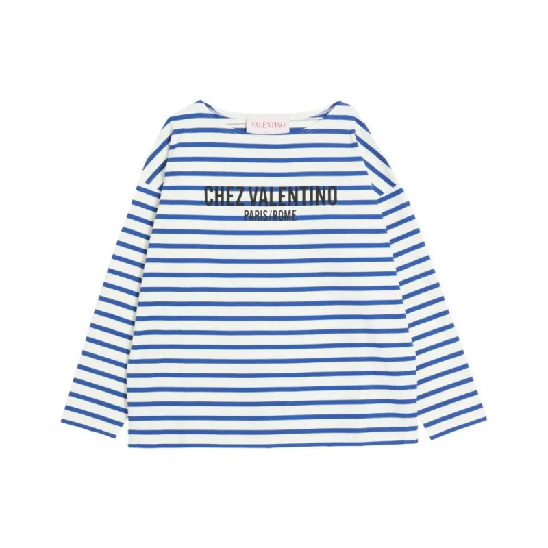 Valentino Striped Logo Printed Crewneck T Shirt-0