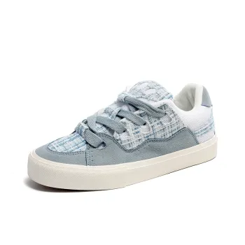 SUPEREDGE Coverage Slip Resistant And Abrasion Resistant Low Top Skateboard Shoes Unisex Light Blue Plaid