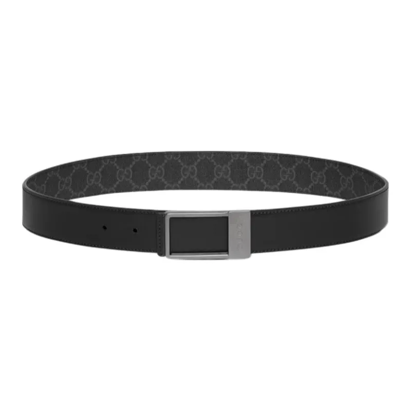 GUCCI Canvas Leather Belts Men's Black  -0