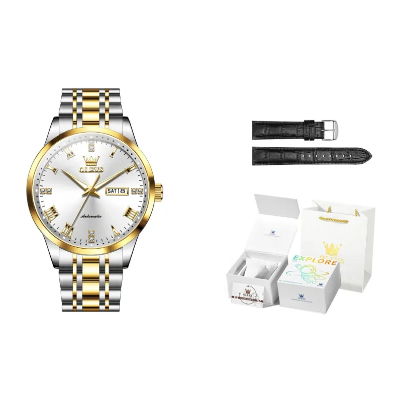 OLEVS Minimalist Series Mechanical Movement Stainless Steel Watchband Watch Men's Watches Black Dial-23