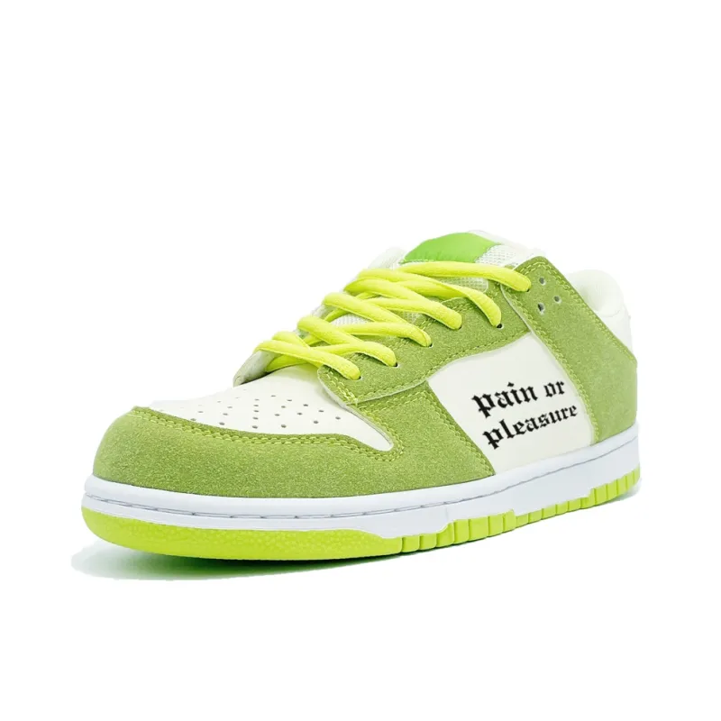 PAIN OR PLEASURE Low Top Skateboard Shoes Unisex Green Apple-1