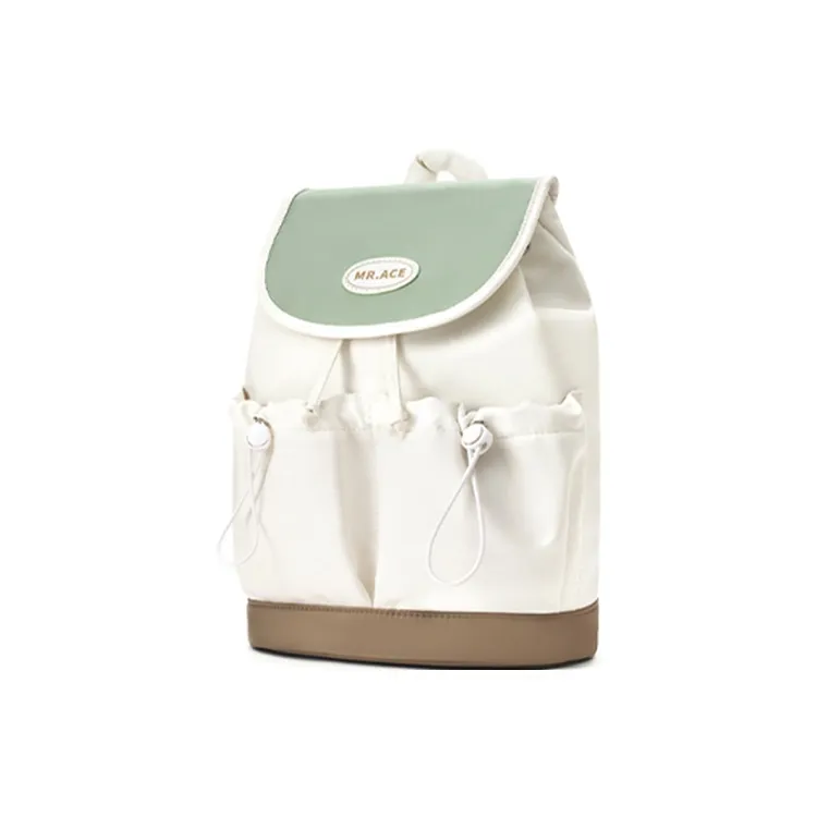 MR.ACE HOMME Nylon Fabric Backpack Small Size Unisex Cream White/Light Gray Green/Dusty Pink-5