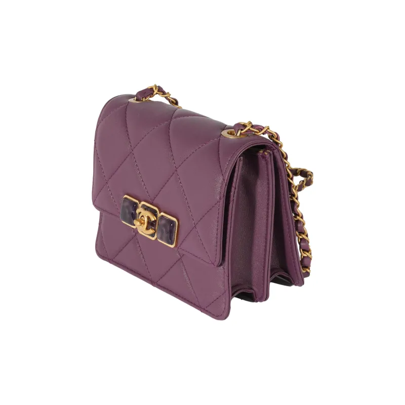 CHANEL 22A Early Autumn Calfskin Shoulder Bag, Crossbody Bag Women's Purple-2