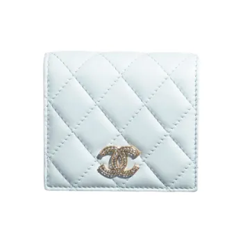 CHANEL Sheepskin Wallet Small Size Women's Light Blue