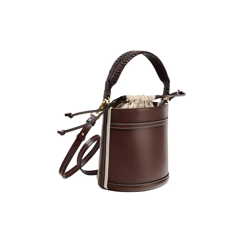 ZARA Polyurethane Bucket Bag, One Shoulder Handbag Small Size Women's Brown-1