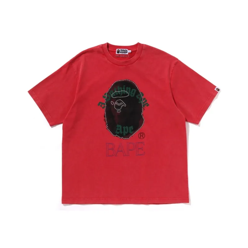 Bape Garment Dye Rhinestone Ape Head Relaxed Fit Tee-0